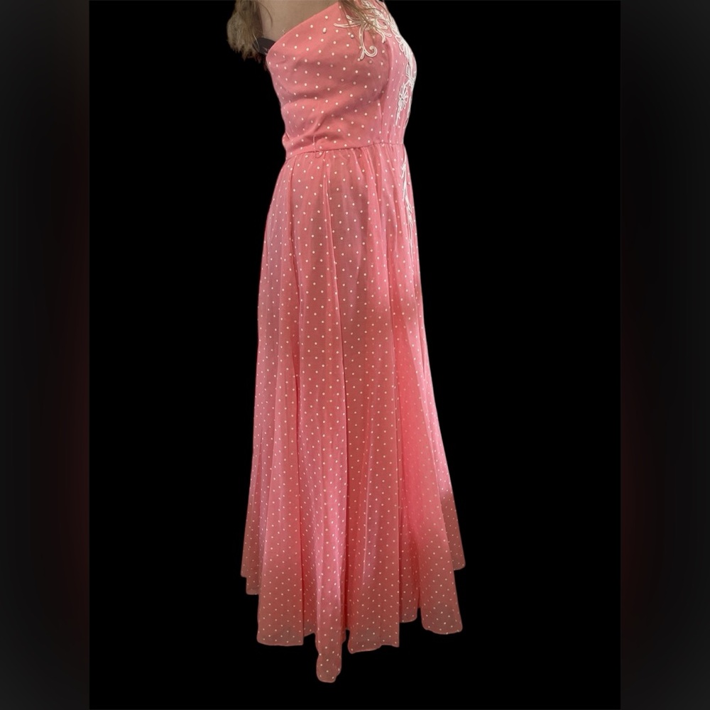 NOS 1950’s Vintage maxi Embroidered polka dot Prom Dress - Picture 3 of 9